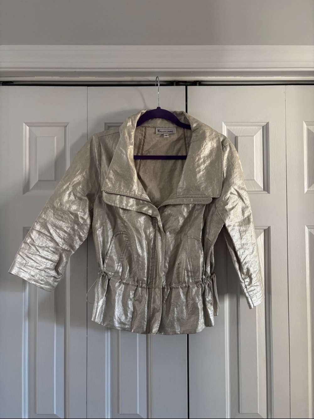 Elliott Lauren Metallic Silver Drawstring Waist Jacket